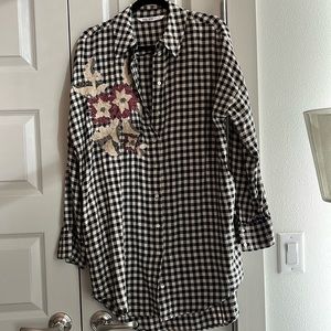 Zara checkered shirt dress with beaded embroidery